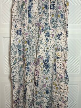 Anthropologie Wide Leg Pants in White with Blue, Green & Purple Splatter